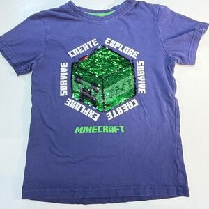 Minecraft T-Shirt Kids 8 Years Purple Reversible Sequin Creeper TNT Graphic Tee